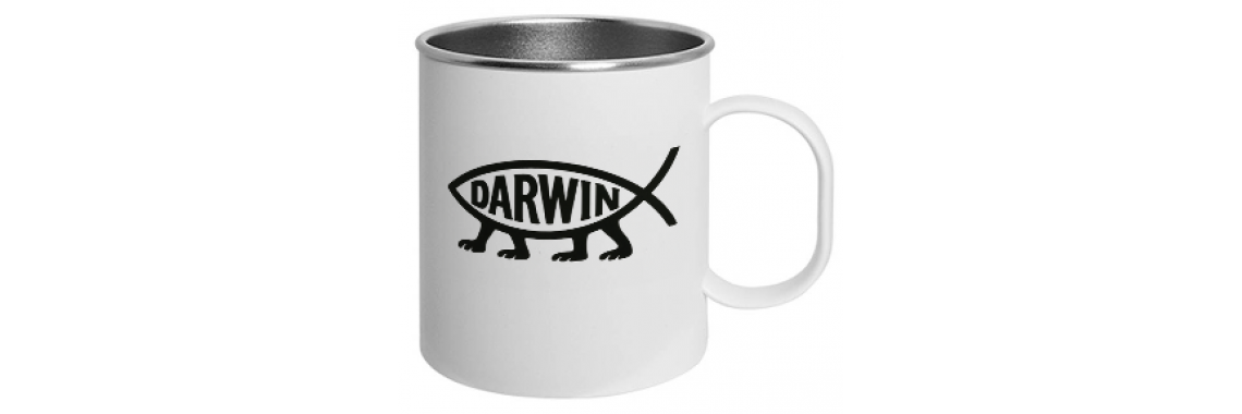 Edeler Edelstahlbecher mit Darwinfisch verziert