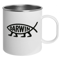 Edelstahl-Becher mit Darwin-Fisch (links)